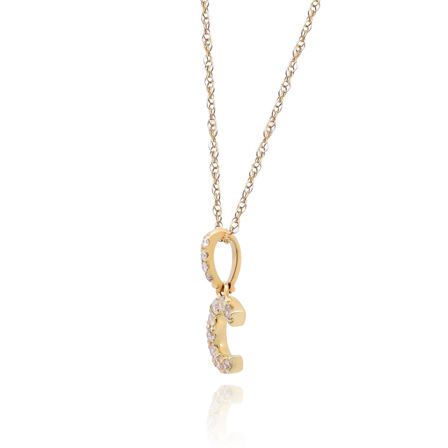 C Paisley 10K Yellow Gold Round-Cut White Diamond Pendant