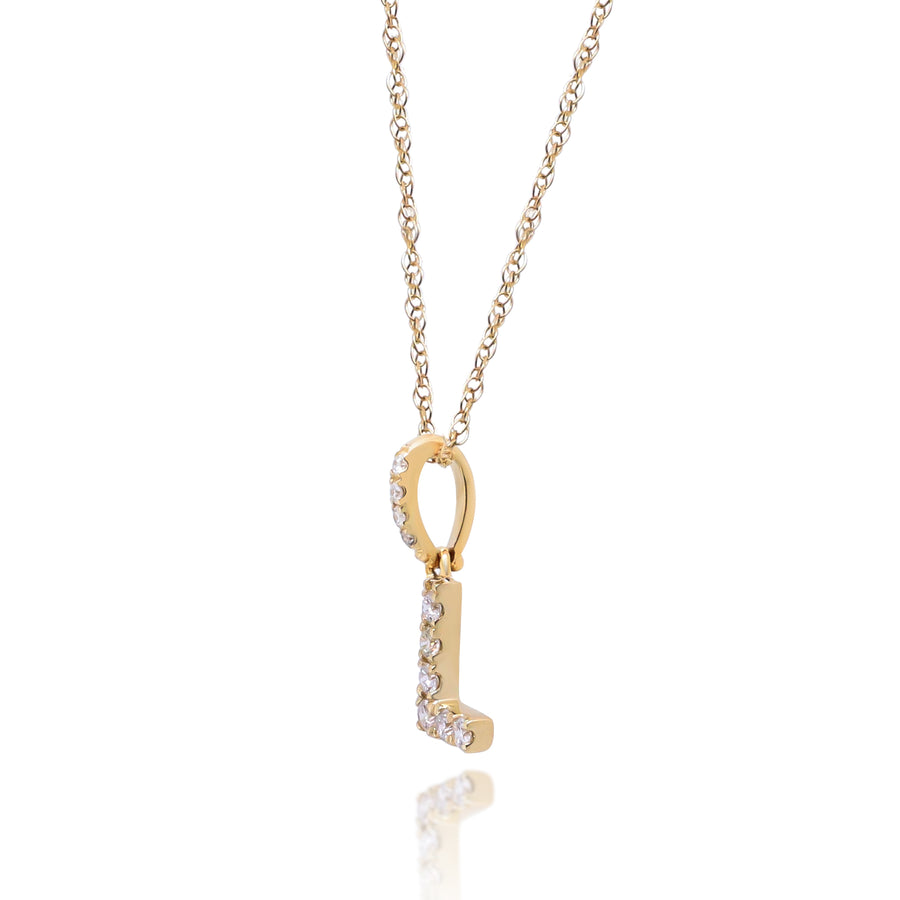 L Paisley 10K Yellow Gold Round-Cut White Diamond Pendant