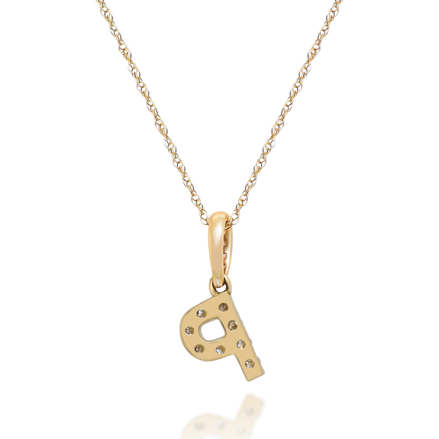 P Paisley 10K Yellow Gold Round-Cut White Diamond Pendant