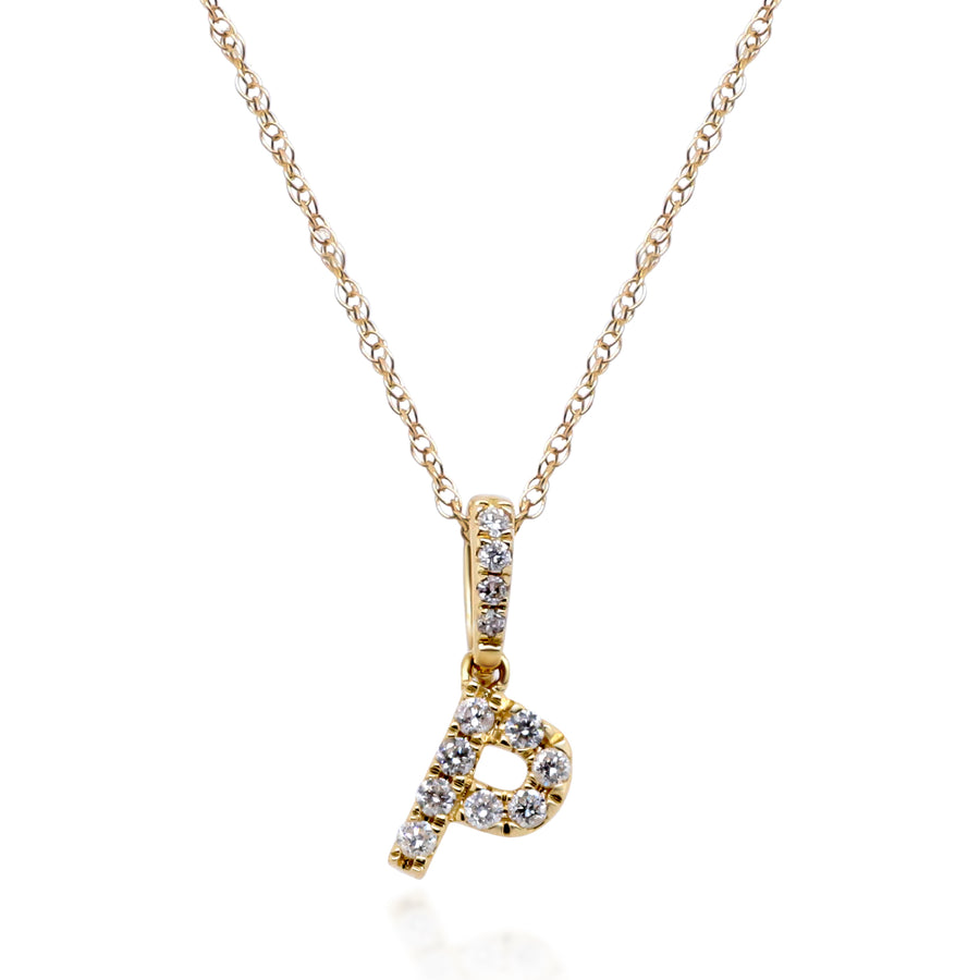 P Paisley 10K Yellow Gold Round-Cut White Diamond Pendant