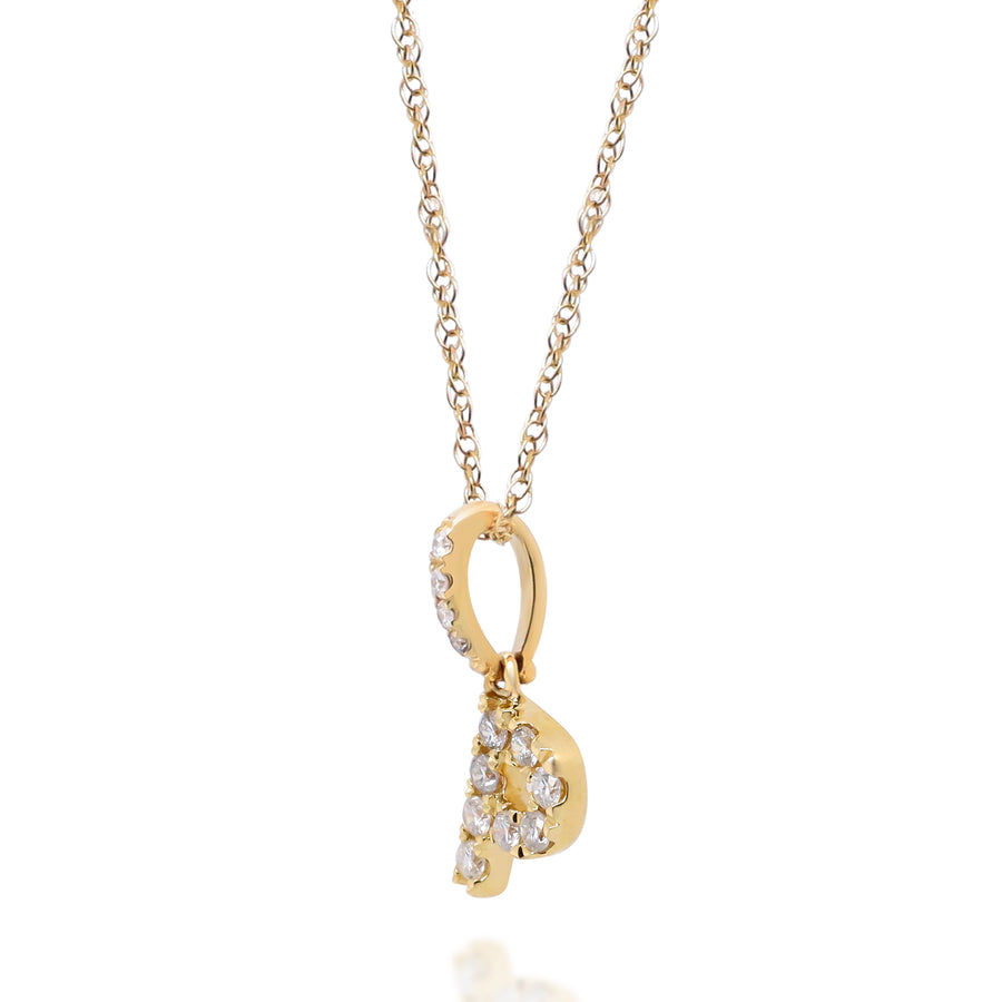 P Paisley 10K Yellow Gold Round-Cut White Diamond Pendant