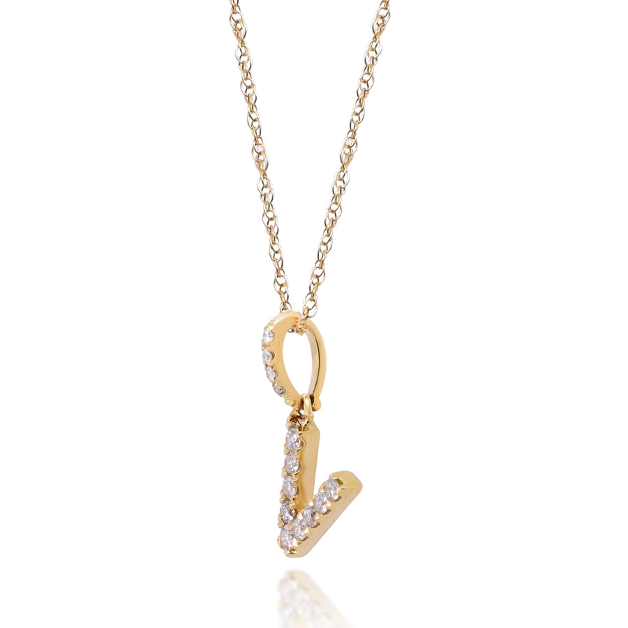 V Paisley 10K Yellow Gold Round-Cut White Diamond Pendant