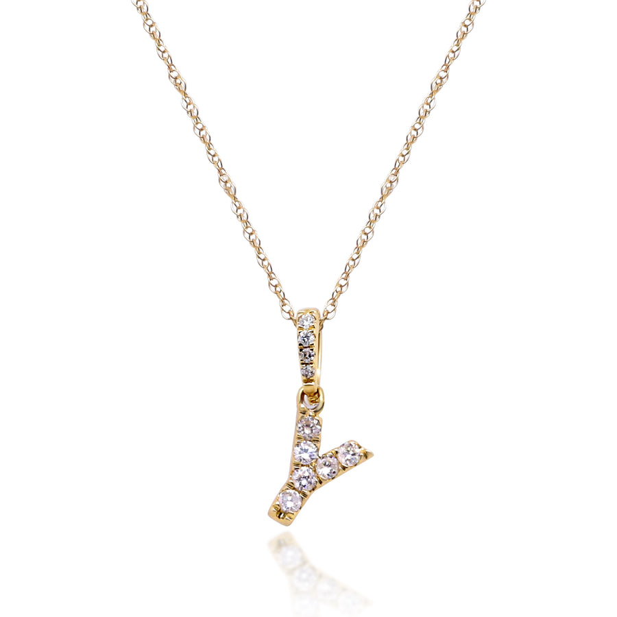 Y Paisley 10K Yellow Gold Round-Cut White Diamond Pendant