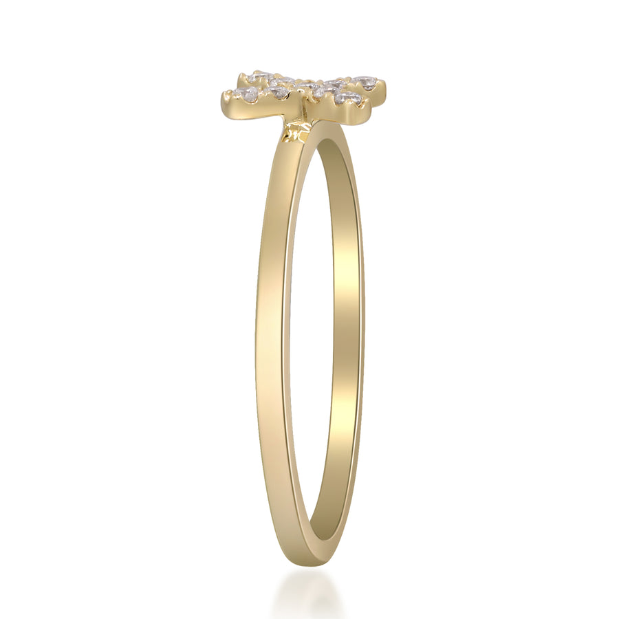 X Initial 14K Yellow Gold Round-Cut White Diamond Ring