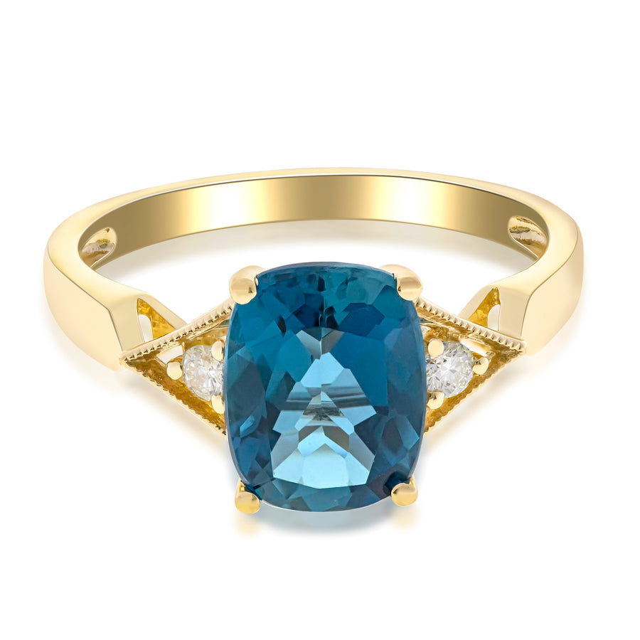 Madison 10K Yellow Gold Cushion-Cut London Blue Topaz Ring