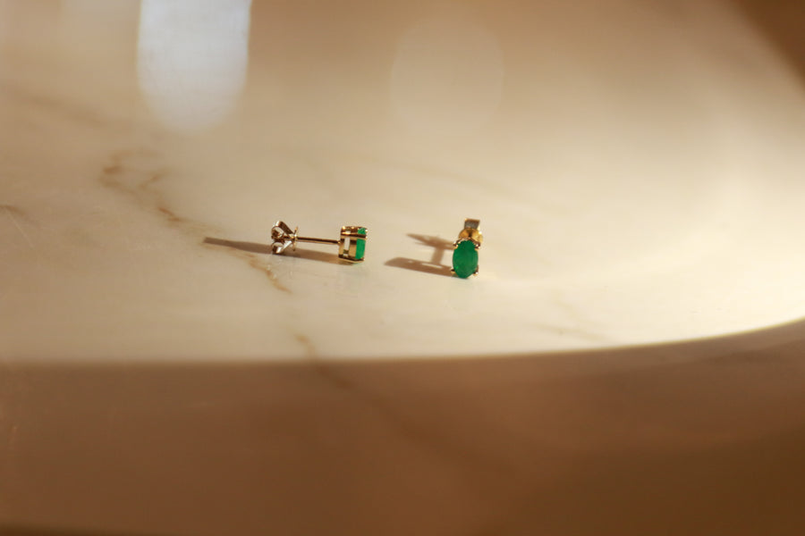 Antonella 14K Yellow Gold Oval-Cut Natural Zambian Emerald Earrings