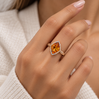 Kite-Shaped Citrine Diamond Accent 14K Yellow Gold Ring