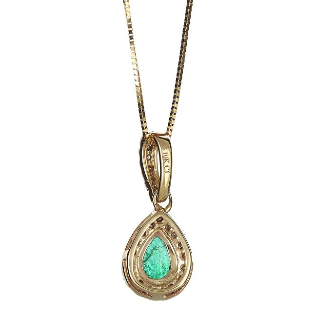 Andi 10K Yellow Gold Pear-Cut Natural Zambian Emerald Pendant