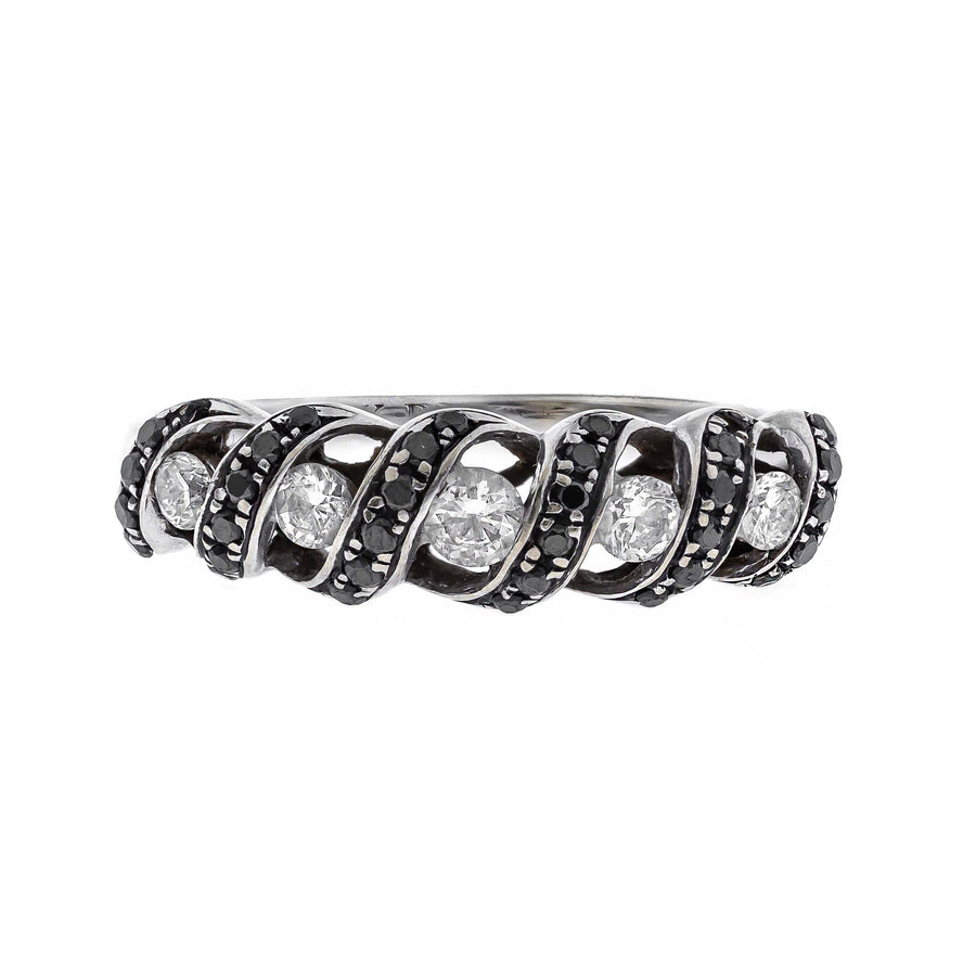 Vida 10K White Gold Round-Cut Black Diamond Ring