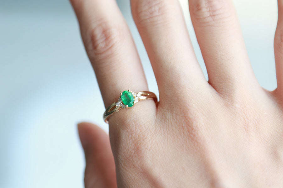 Rue 10K Yellow Gold Oval-Cut Natural Zambian Emerald Ring