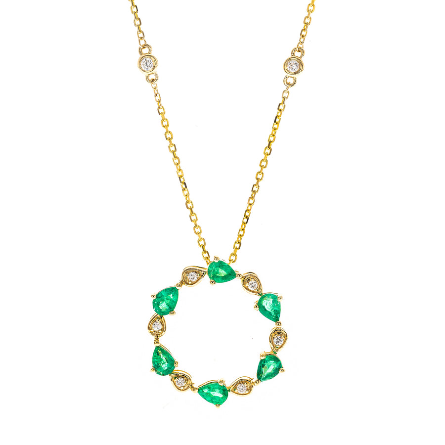 Amelia 10K Yellow Gold Pear-cut Natural Zambian Emerald Pendant