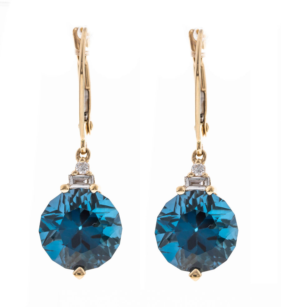 Savannah 14K Yellow Gold Round-Cut Brazilian London Blue Topaz Earrings