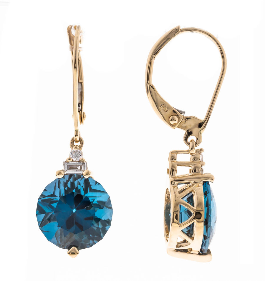 Savannah 14K Yellow Gold Round-Cut Brazilian London Blue Topaz Earrings