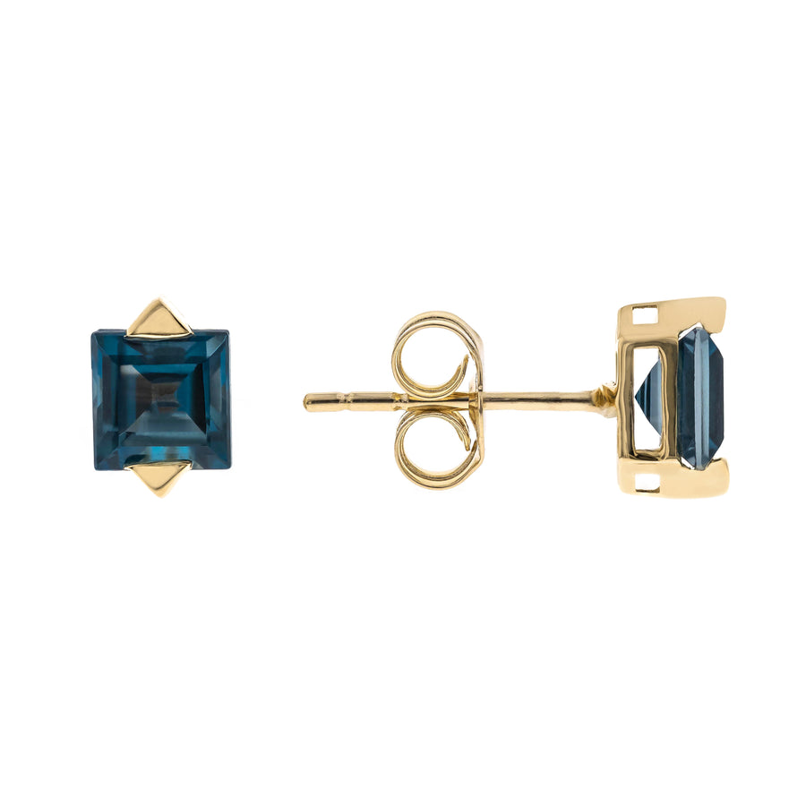 Audrey 10K Yellow Gold Square-Cut Brazilian London Blue Topaz Earrings