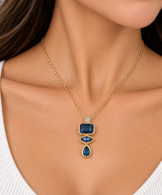 Clara 14K Yellow Gold Emerald-Cut Brazilian London Blue Topaz Pendant