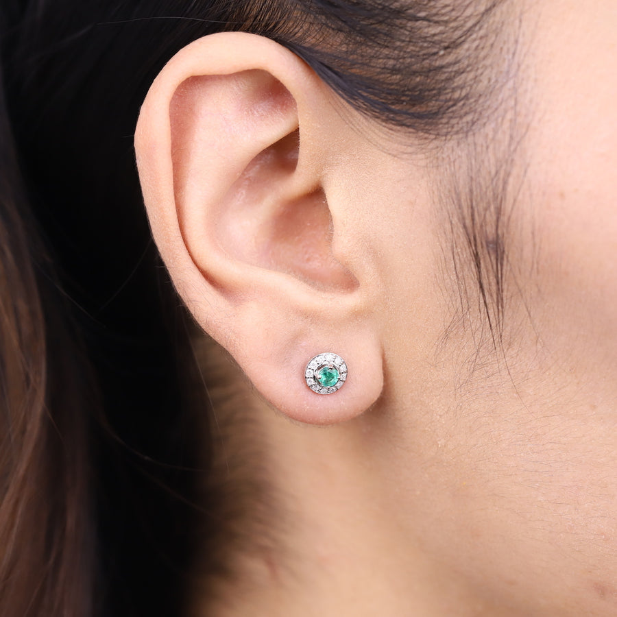 Anna 10K White Gold Round-Cut Zambian Emerald Earring