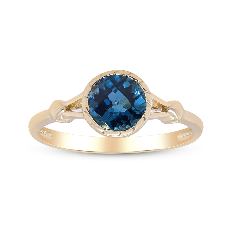 Aubree 14K Yellow Gold Round-Cut London Blue Topaz Ring