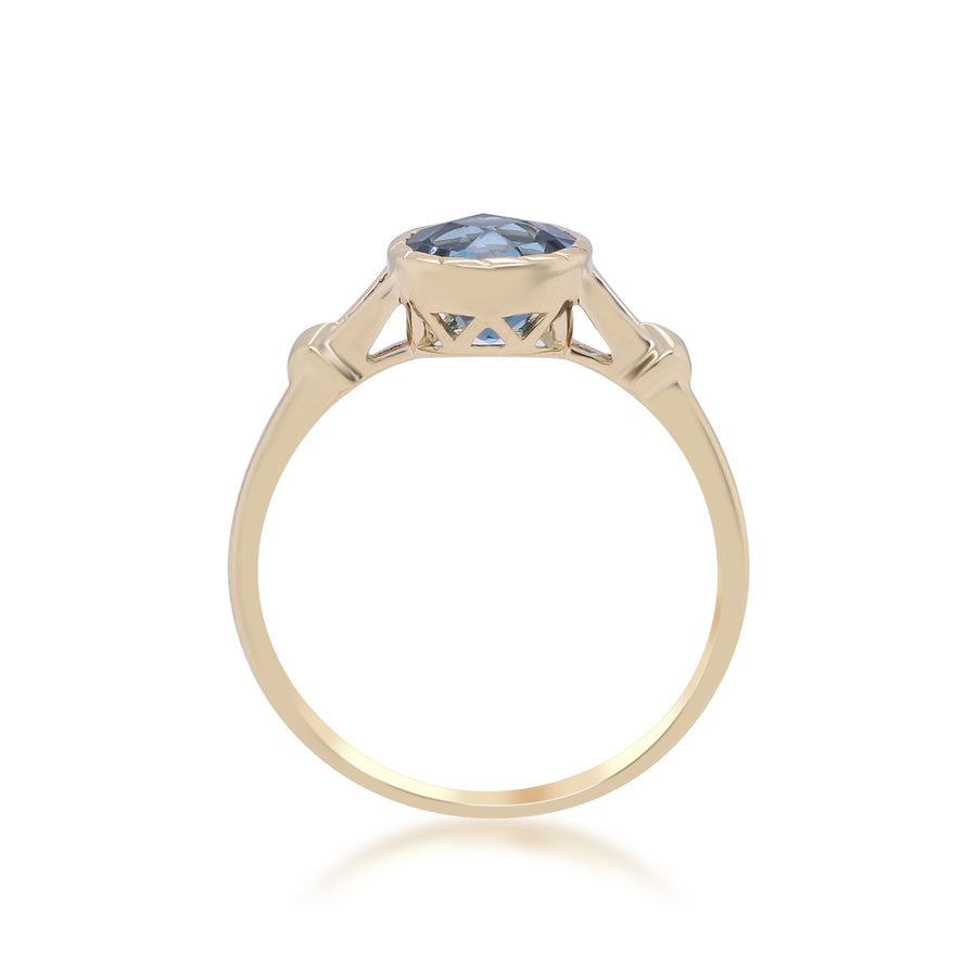 Aubree 14K Yellow Gold Round-Cut London Blue Topaz Ring