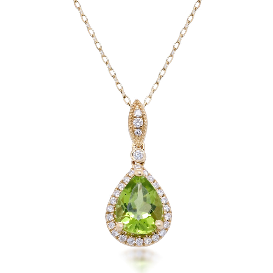 Violet 14K Yellow Gold Pear-Cut Manchurian Peridot Pendant