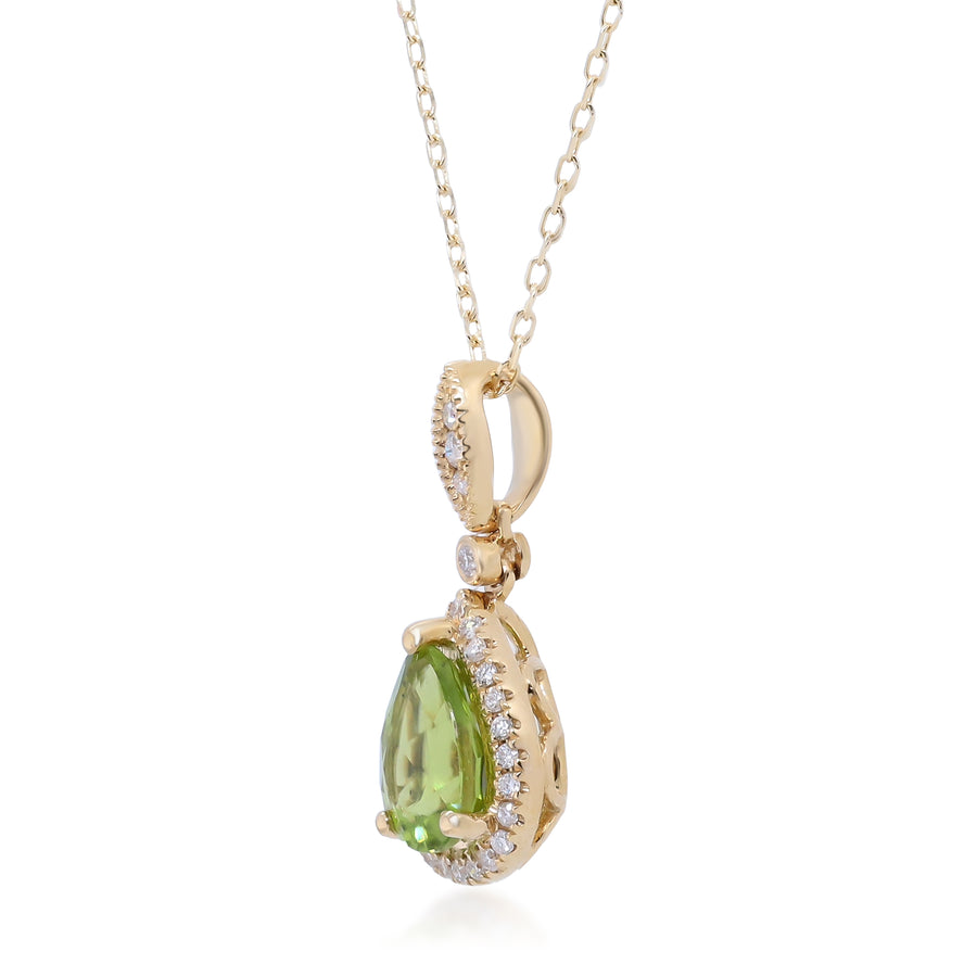 Violet 14K Yellow Gold Pear-Cut Manchurian Peridot Pendant