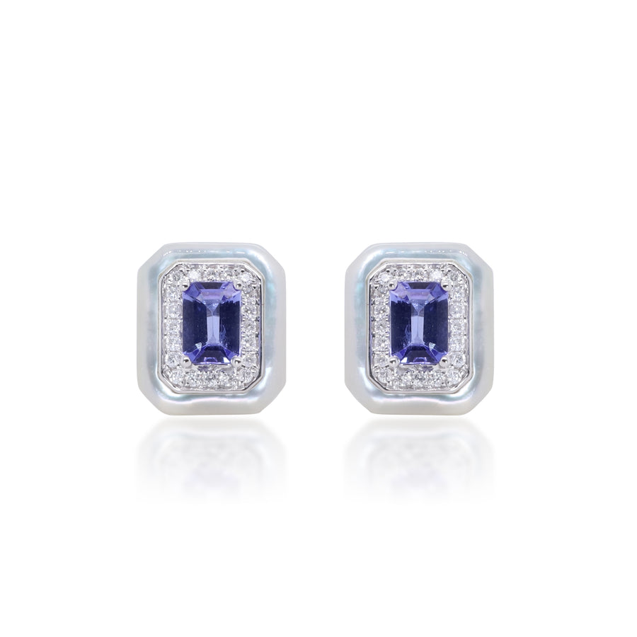 Genesis 14K White Gold Emerald-Cut Tanzanite Earrings