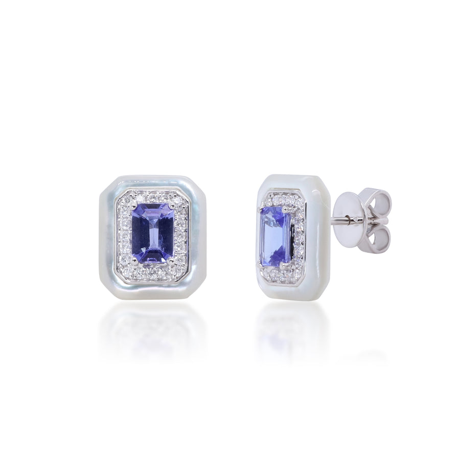 Genesis 14K White Gold Emerald-Cut Tanzanite Earrings