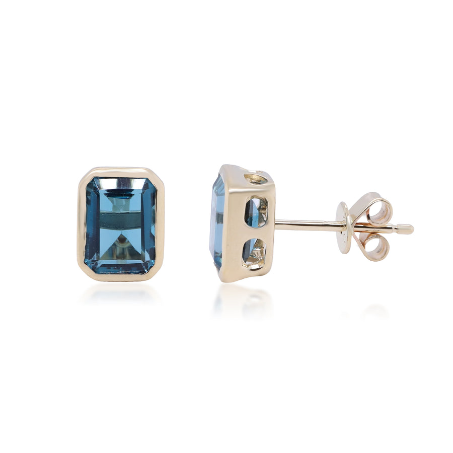 Lucy 10K Yellow Gold Emerald-Cut Brazilian London Blue Topaz Earrings