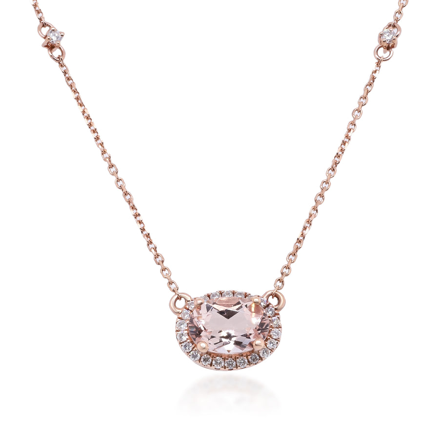 Wrenley 10K Rose Gold Oval-Cut Madagascar Morganite Pendant