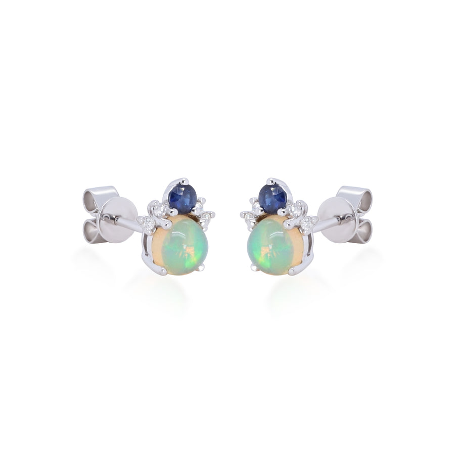 Alexander 10K White Gold Round-Cut Natural African Opal Earring