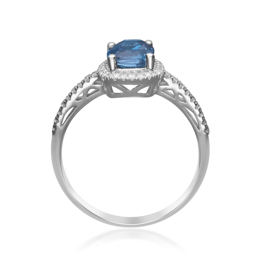 Alba 14K White Gold Cushion-Cut Brazilian London Blue Topaz Ring