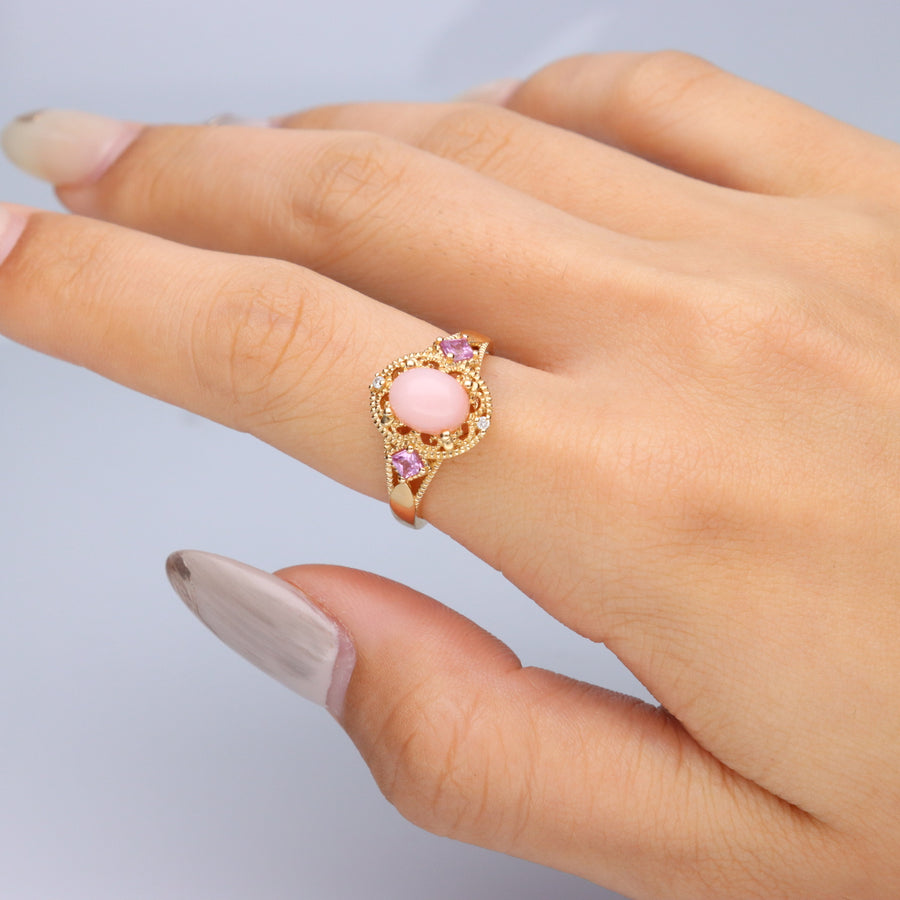 Melissa 14K Yellow Gold Oval-Cut Pink Opal Ring