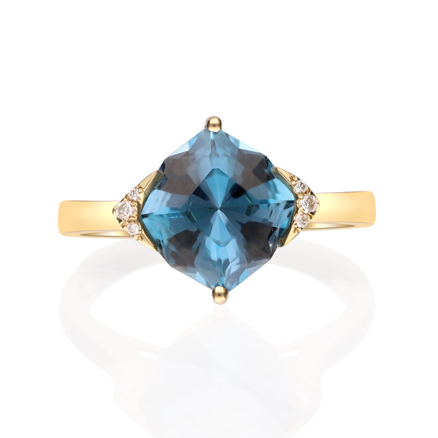 Kennedi 14K Yellow Gold Cushion-Cut Brazilian London Blue Topaz Ring