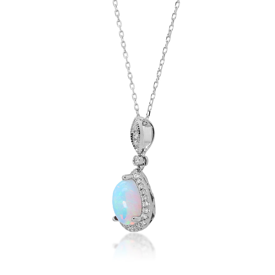 Layla 14K White Gold Pear-Cut Natural African Opal Pendant