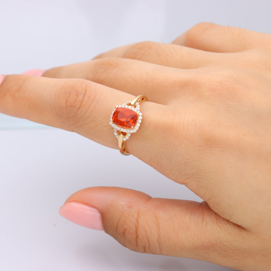 Emery 14K Yellow Gold Cushion-Cut Mexican Fire Opal Ring