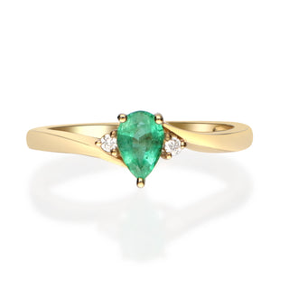 Paulina: 10K Yellow Gold Ring with Pear-Cut Natural Zambian Emerald