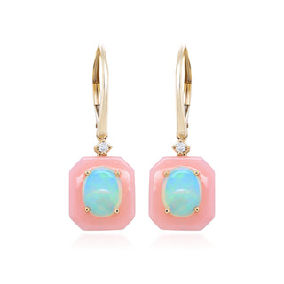 Ethiopian Opal and Pink Opal Halo Earrings with Diamond Accents