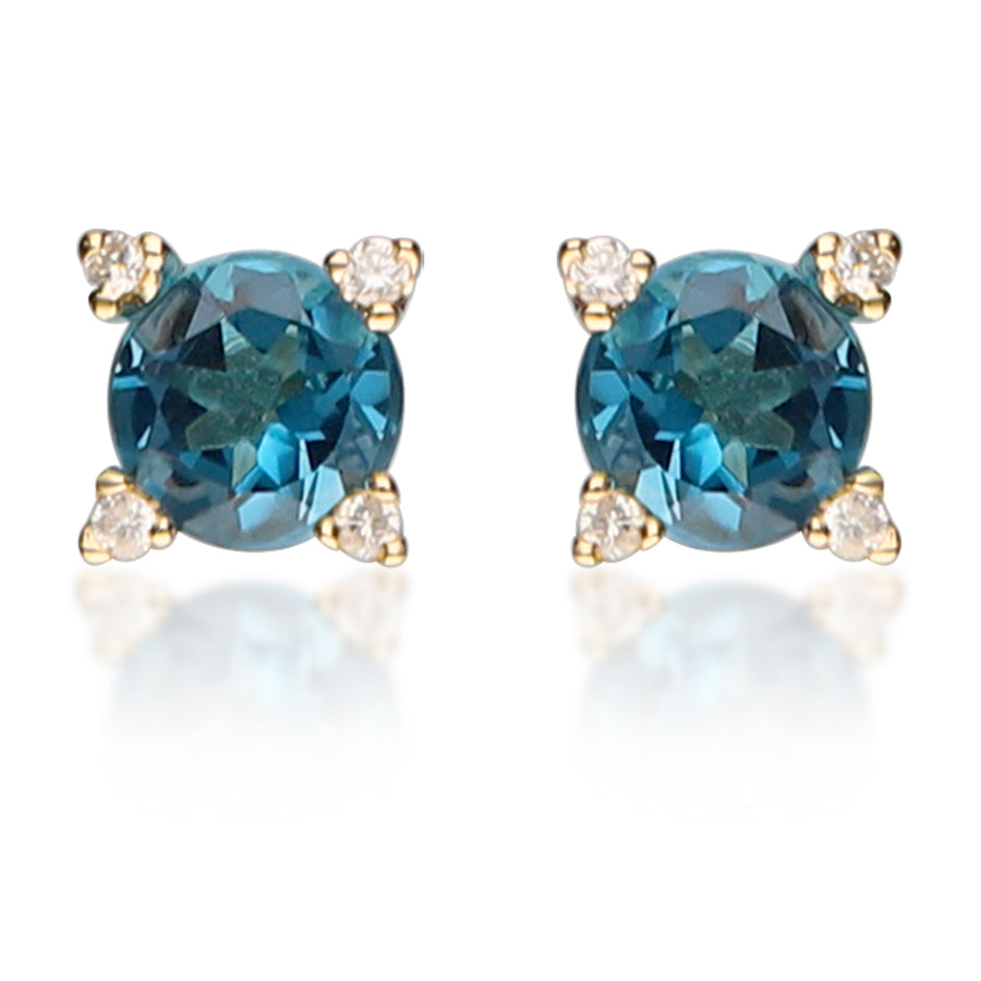 Genesis 14K Yellow Gold Round-Cut Brazilian London Blue Topaz Earring