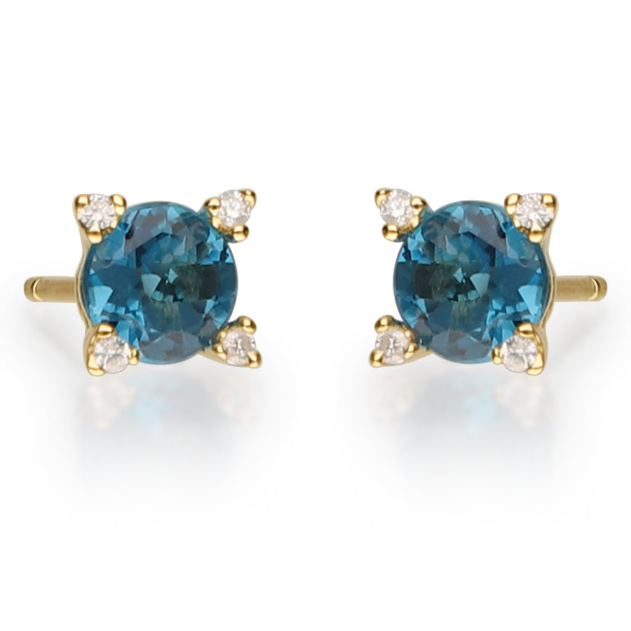 Genesis 14K Yellow Gold Round-Cut Brazilian London Blue Topaz Earring