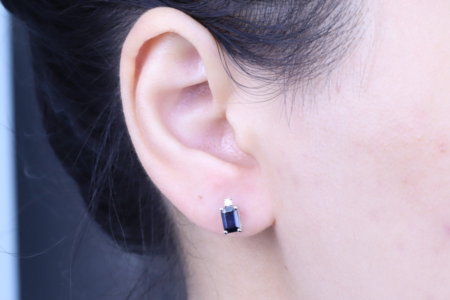 Sophia 10K White Gold Emerald-Cut Ceylon Blue Sapphire Earring