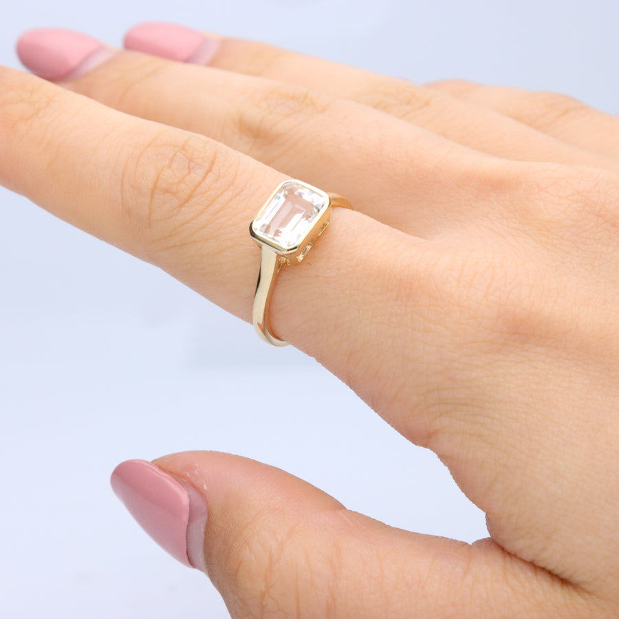 Scarlett 10K Yellow Gold Emerald-Cut White Topaz Ring