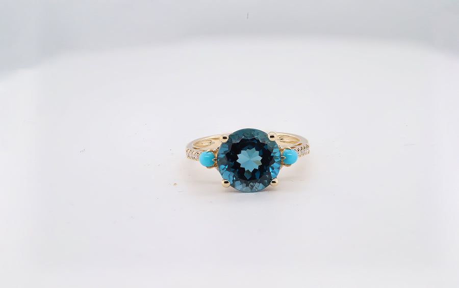 Paisley 14K Yellow Gold Round-Cut Brazilian London Blue Topaz Ring