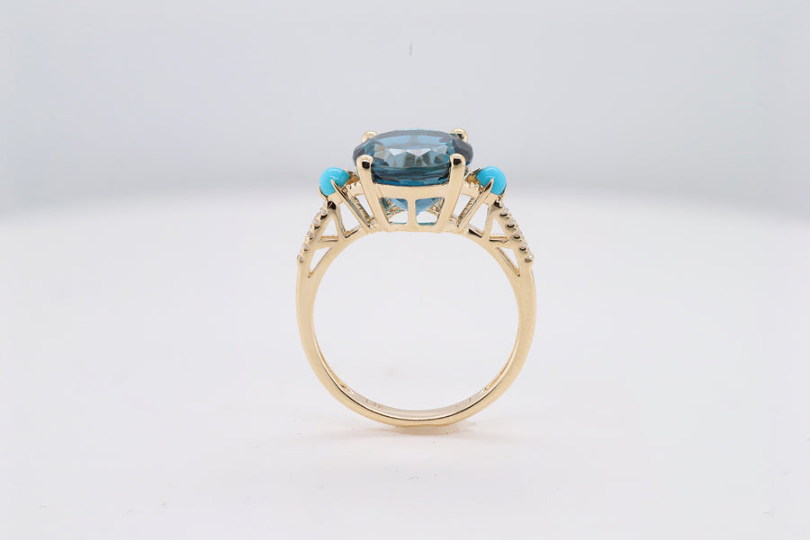 Paisley 14K Yellow Gold Round-Cut Brazilian London Blue Topaz Ring