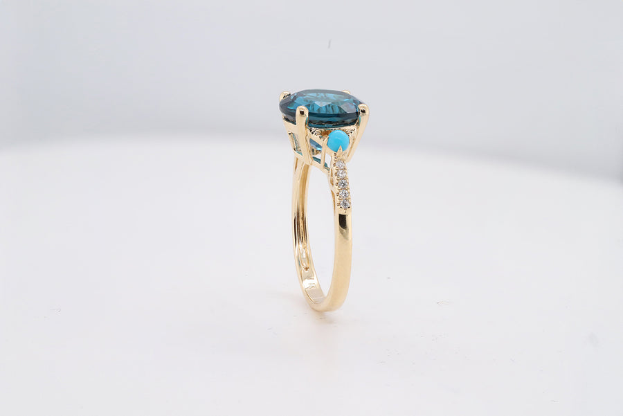 Paisley 14K Yellow Gold Round-Cut Brazilian London Blue Topaz Ring