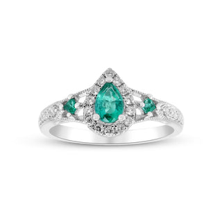 Gia 14K White Gold Pear-Cut Natural Zambian Emerald Ring