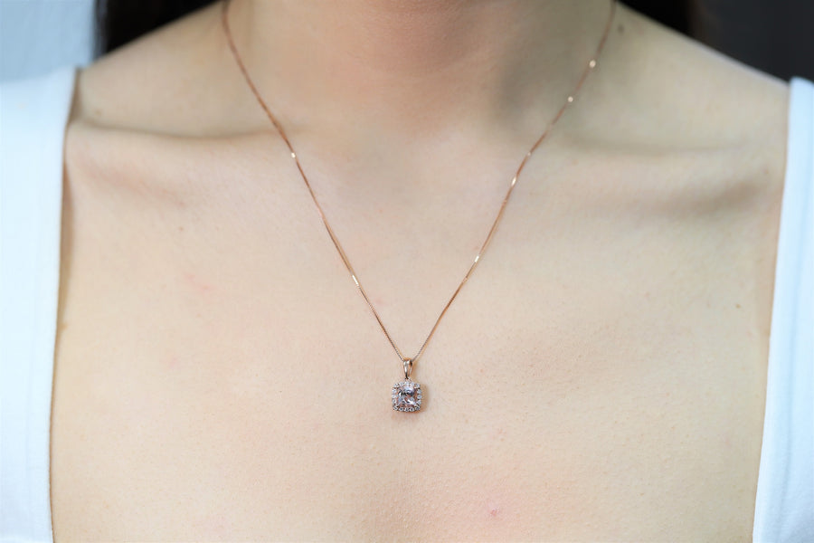 Emma 10K Rose Gold Cushion-Cut Madagascar Morganite Pendant