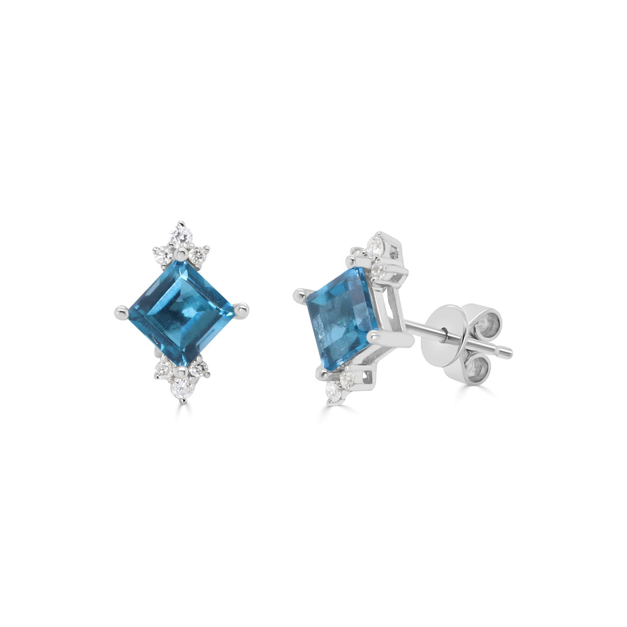 Emmie 10K White Gold Square-cut Brazilian London Blue Topaz Earrings