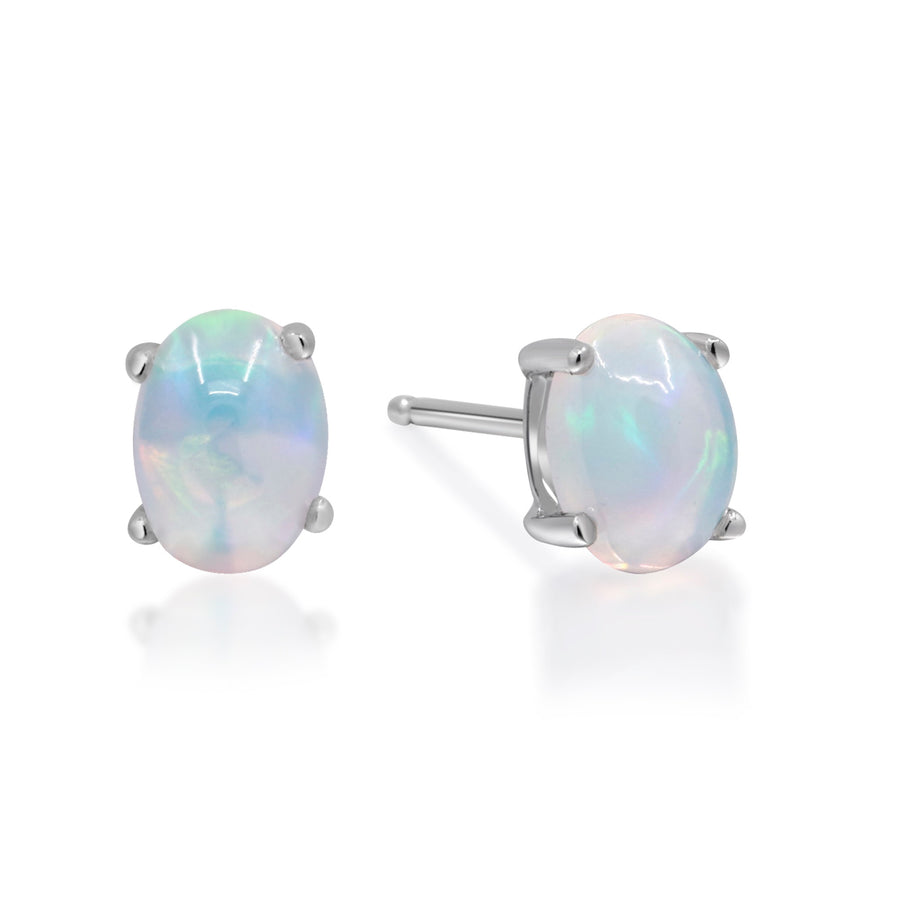 Scarlett 14K White Gold Oval-Cut Natural African Opal Earrings