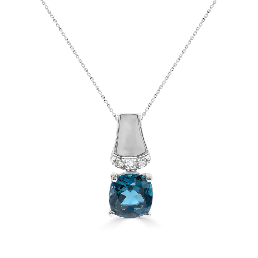 Alanna 10K White Gold Cushion-Cut Brazilian London Blue Topaz Pendant