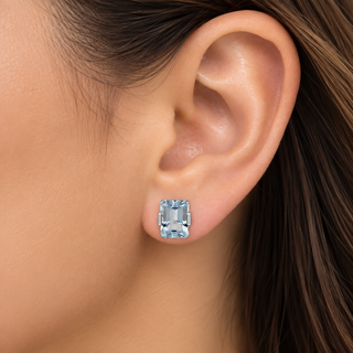 Sage 10K White Gold Emerald-Cut Aquamarine Earring