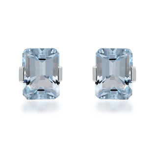Sage 10K White Gold Emerald-Cut Aquamarine Earring